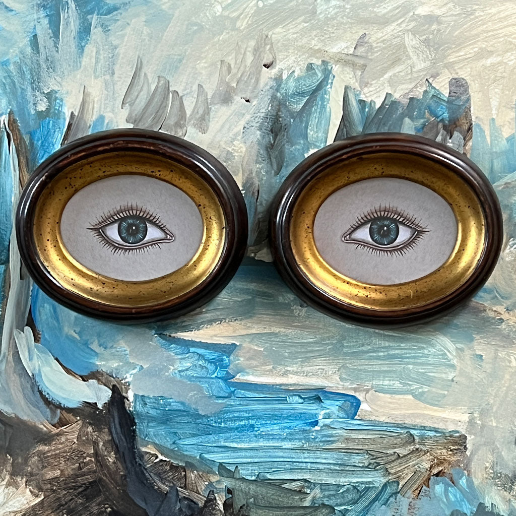 Don Carney Pair of Blue Eyes Art Prints in Vintage Oval Frames