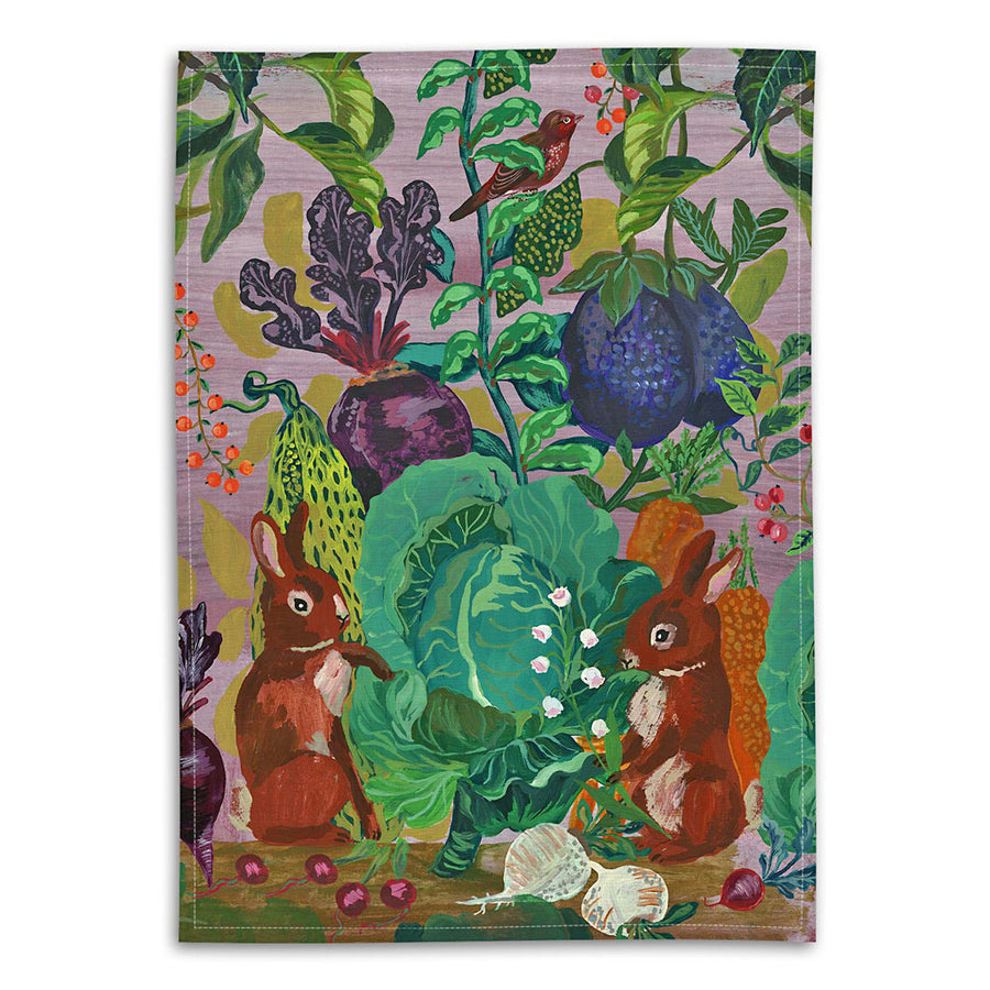 Nathalie Lete Rabbits In The Cabbage Patch Linen Tea Towel Patch Nyc