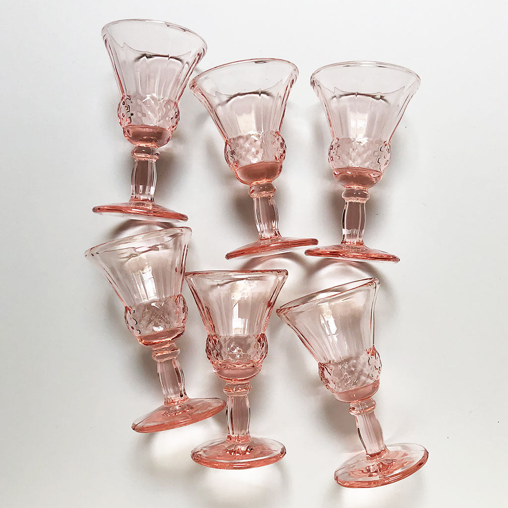 Vintage Drinking Glasses Rose Pink (Set of 6)