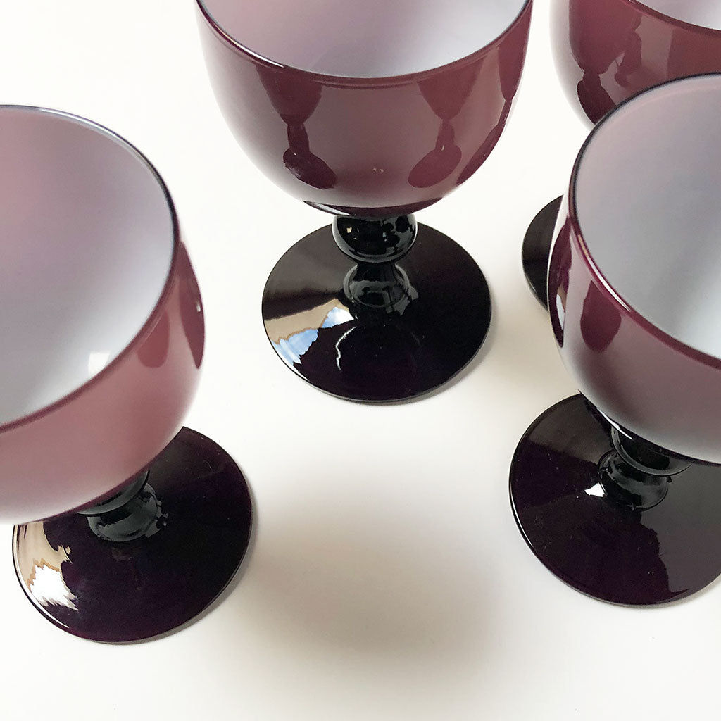 Vintage Drinking Glasses Deep Purple Opaque (Set of 4)