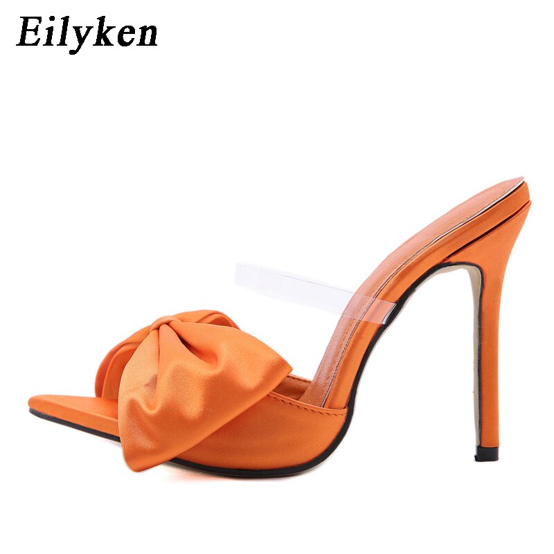 New Fashion Bowknot Women's Slippers Pointed Toe Thin High Heels Summe ...