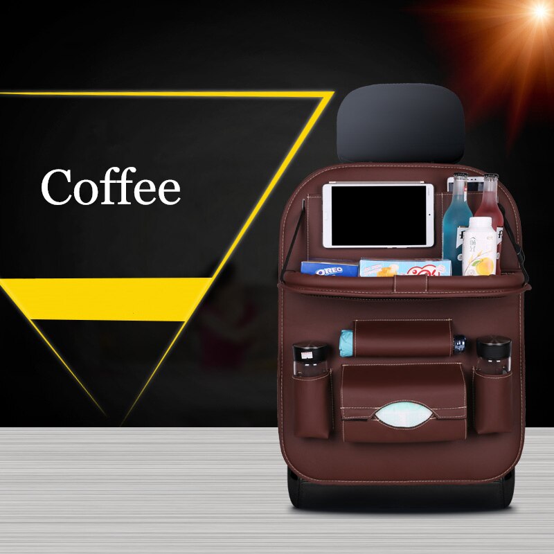 Car Seat Back Bag Folding Table Organizer Pad Drink Chair Storage Pocket Box Travel Stowing Tidying Automobile Accessories