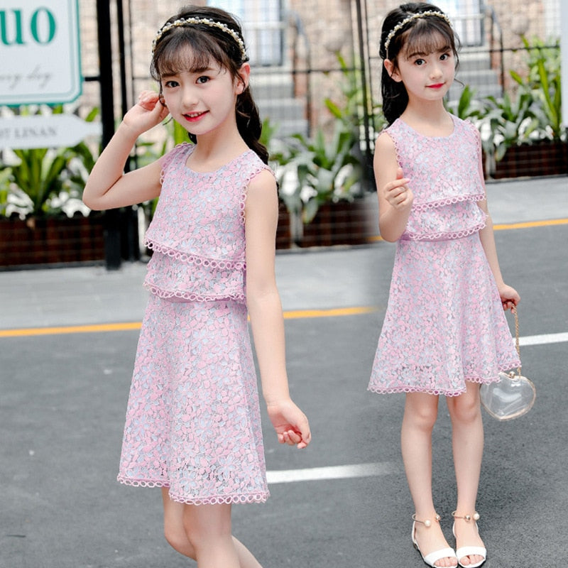 Teenage Girls Princess Dress 2019 Summer Vest Lace Pink Kids Dresses f ...