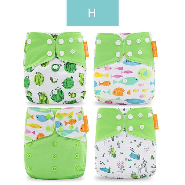 Happy Flute Cloth Diapers for Children Adjustable Wet/Dry Bag Waterproof Babies Diapers Ecological Backpack Reusable 4 pcs/set