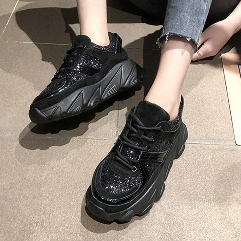 black chunky sneakers womens