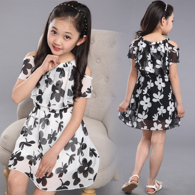 Teenage Girl Dresses Summer Children's Clothing Kids Flower Dress Chif ...