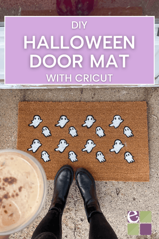 Pinterest Pin of the black and white ghost doormat