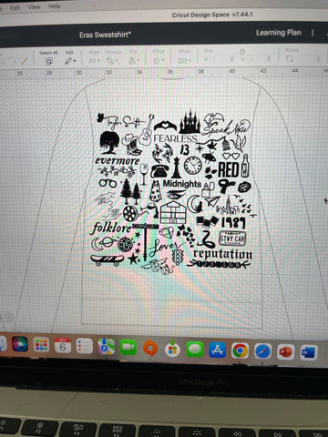 a picture of my Taylor Swift sweatshirt design in Cricut Design Space