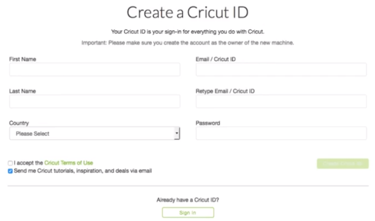 Cricut account activated trough the login ID and password