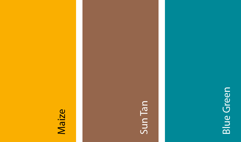 maize, sun tan, blue green