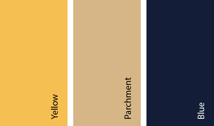 yellow, parchment, blue