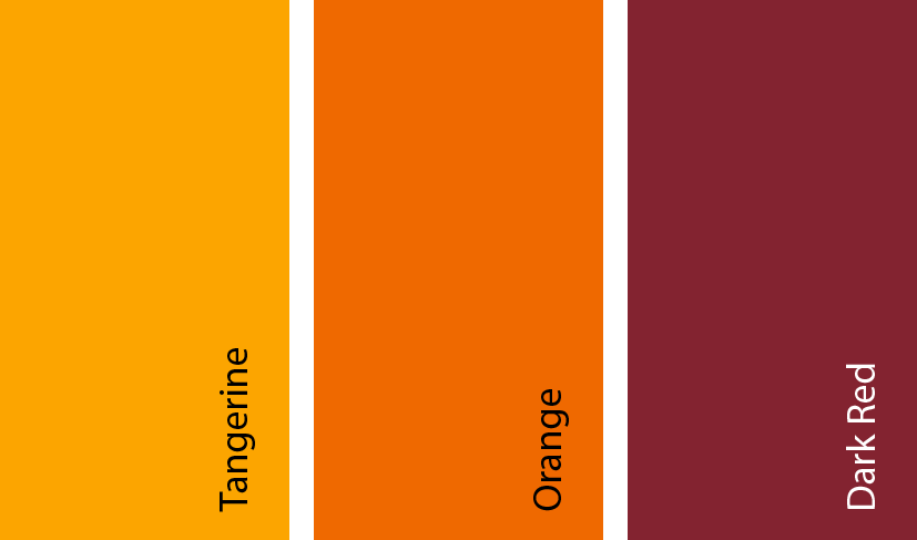 tangerine, orange, dark red