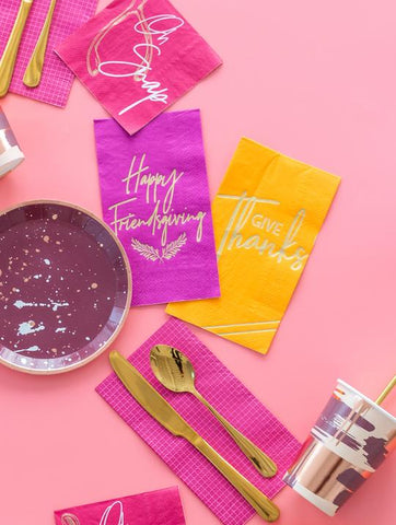 Thanksgiving themed paper napkins in pop colors