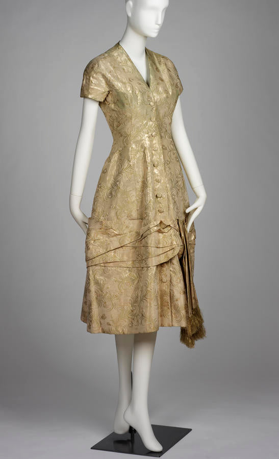 1950c Christian Dior cocktail dress, jacquard-woven silk brocade with metallic threads