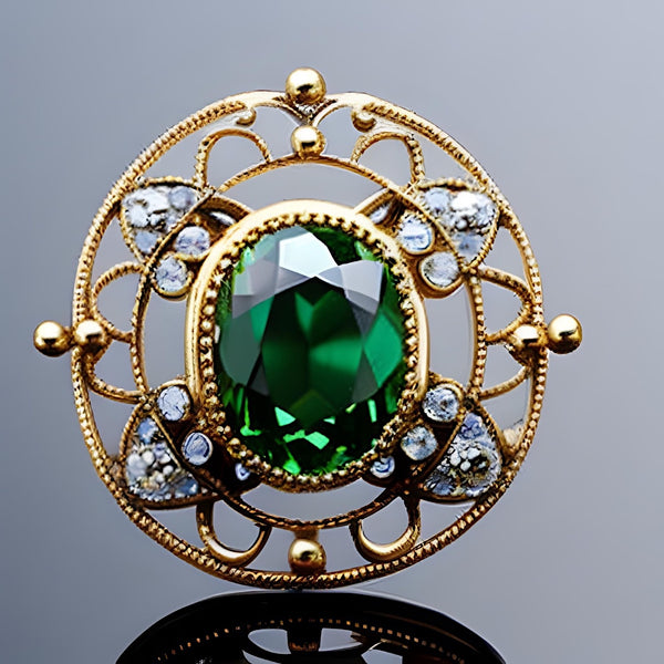 2023 fall jewelry trends victorian era gold emerald gemstone brooch pin