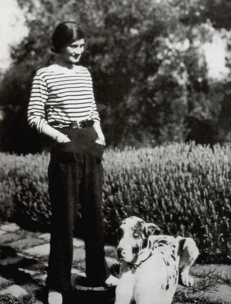 Chanel wearing a sailor's jersey and trousers, 1928
