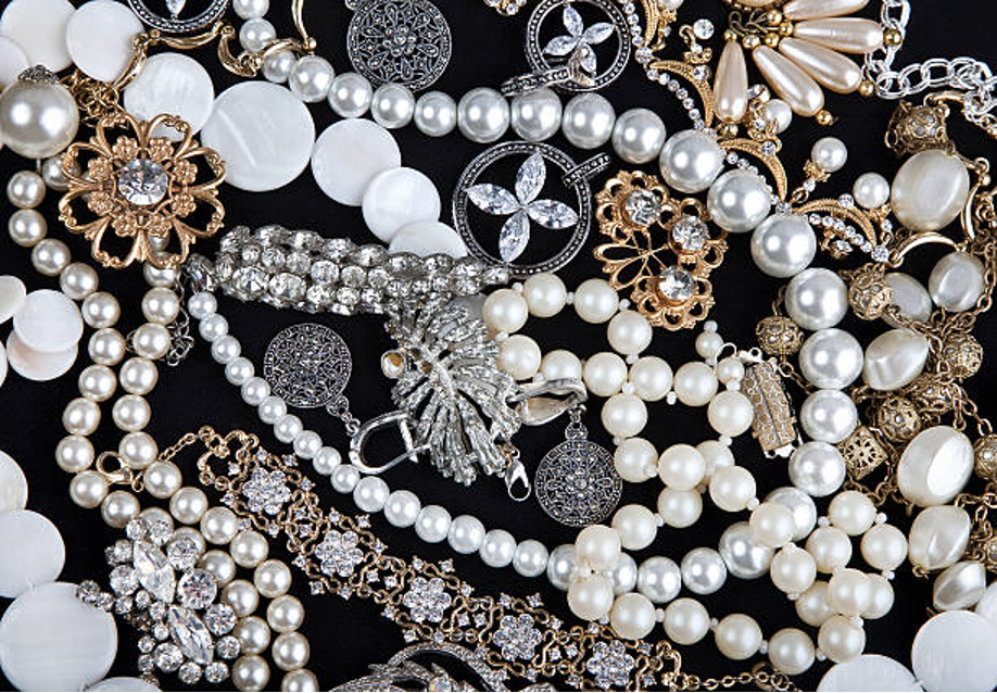 collection of vintage pearl and rhinestone jewelry