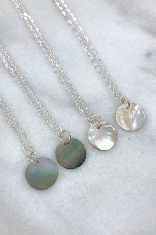 mother of pearl silver plated shell layering necklace