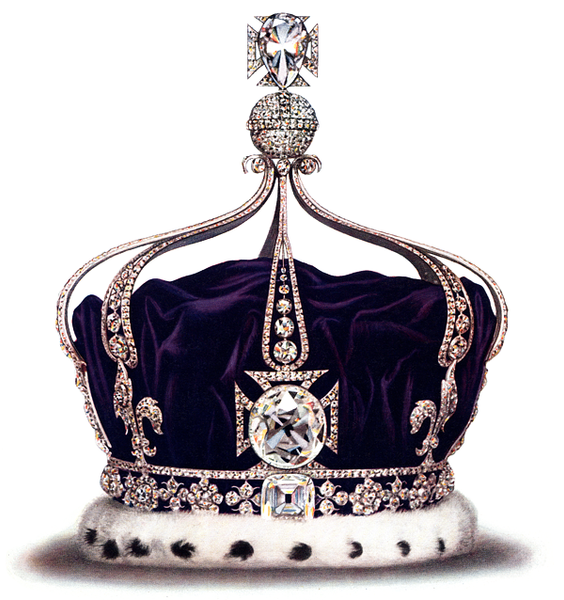 The Koh-i-Noor diamond in the front cross of Queen Mary's Crown