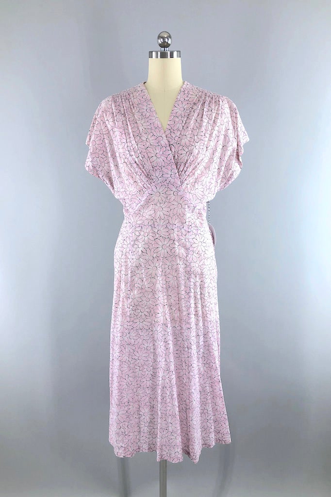 Vintage 1930s pink floral print cotton dress