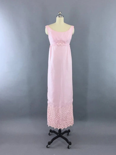 vintage pink 1960s evening gown