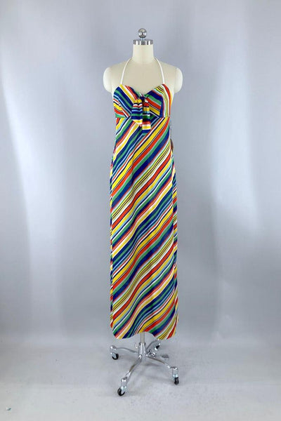 1970s rainbow halter dress