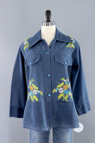Vintage embroidered chambray denim jacket shirt