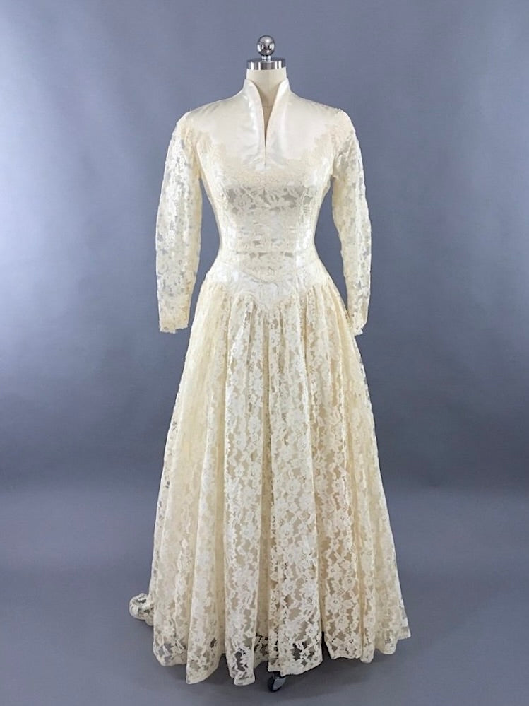 1940s lace wedding gown