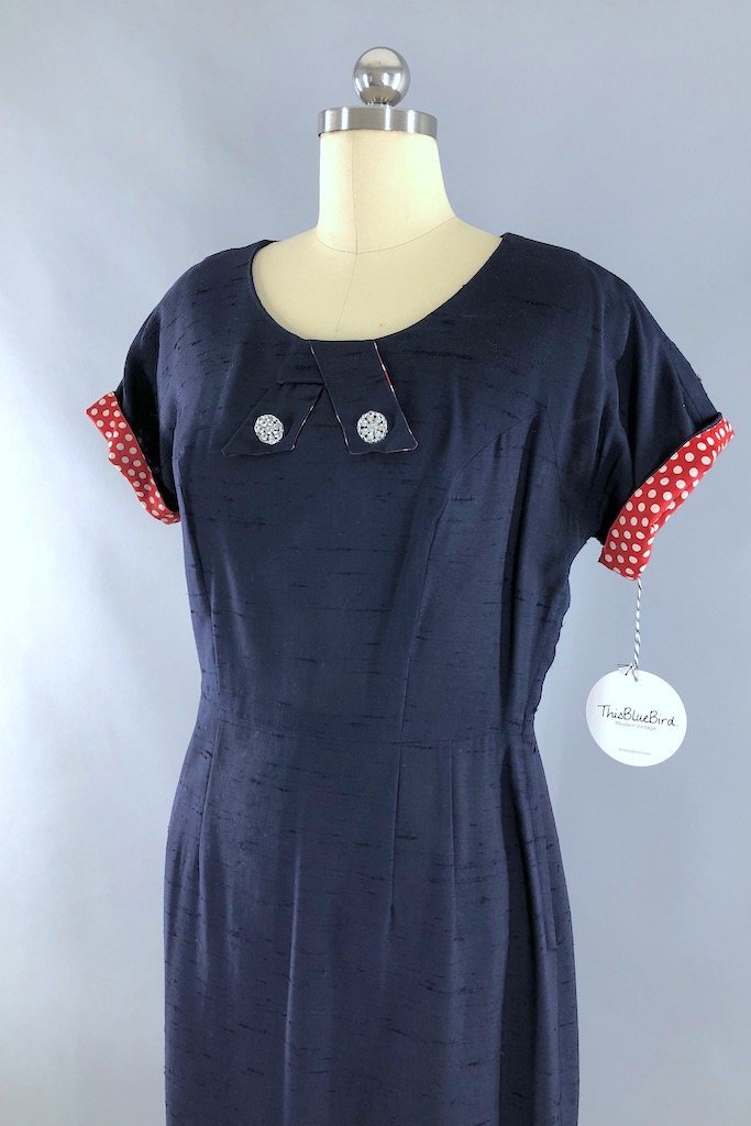 Vintage 1950s navy blue day dress