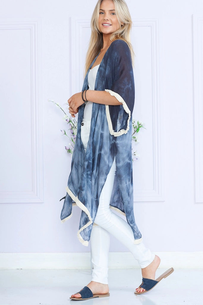 blue skies tie dyed kimono duster swim coverup resort wear