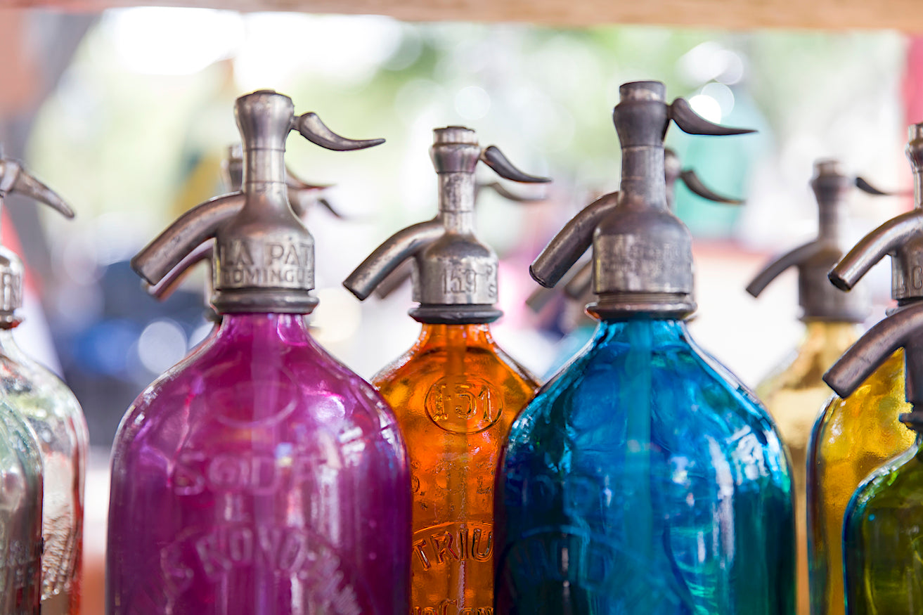 Flea Market Finds colorful glass soda bottles