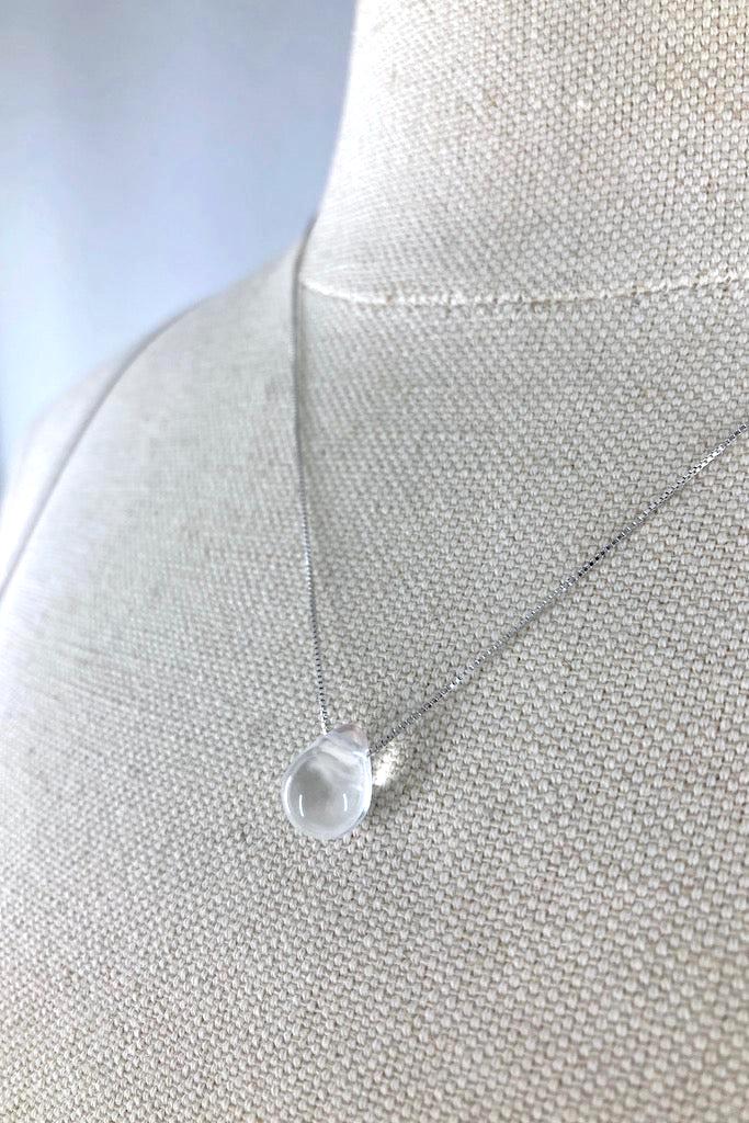sterling silver glass water drop necklace