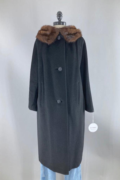 vintage 1960s wool overcoat coat with mink fur collar