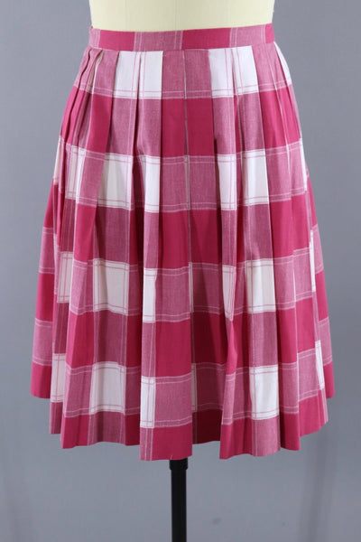 vintage pink and white plaid pleated skirt