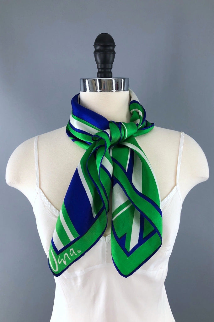 vintage vera neumann green and blue scarf