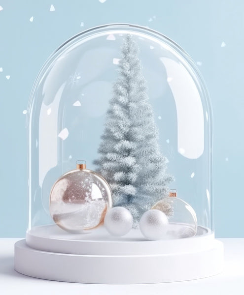 white and silver christmas tree dome globe with ornaments