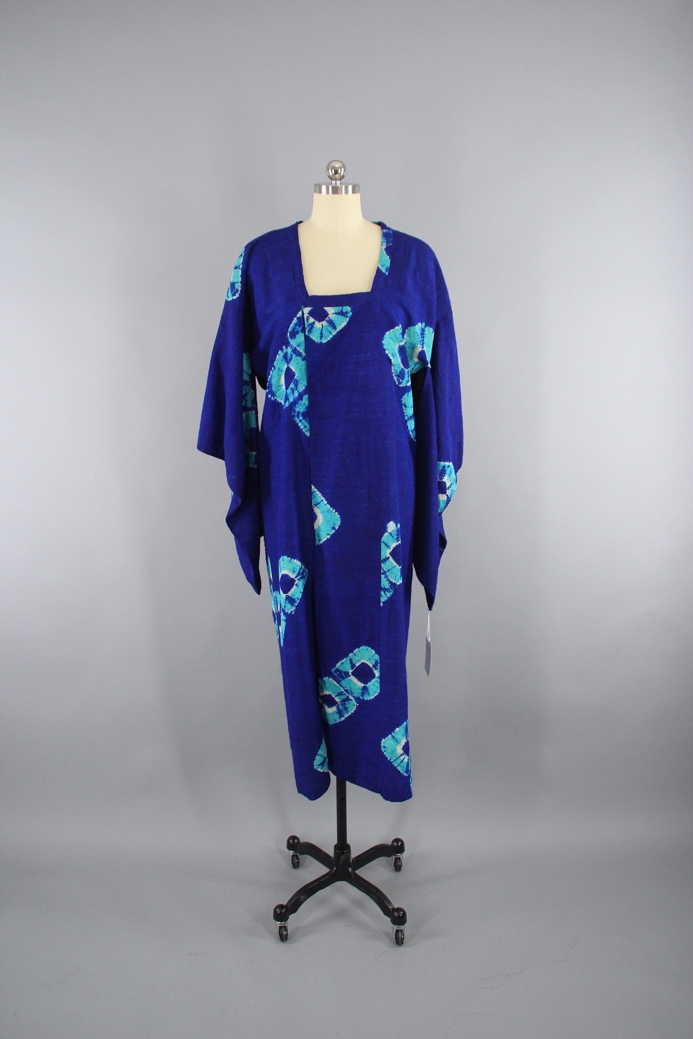 1930s Vintage Silk Kimono Coat Michiyuki in Royal Blue & Aqua Shibori ...