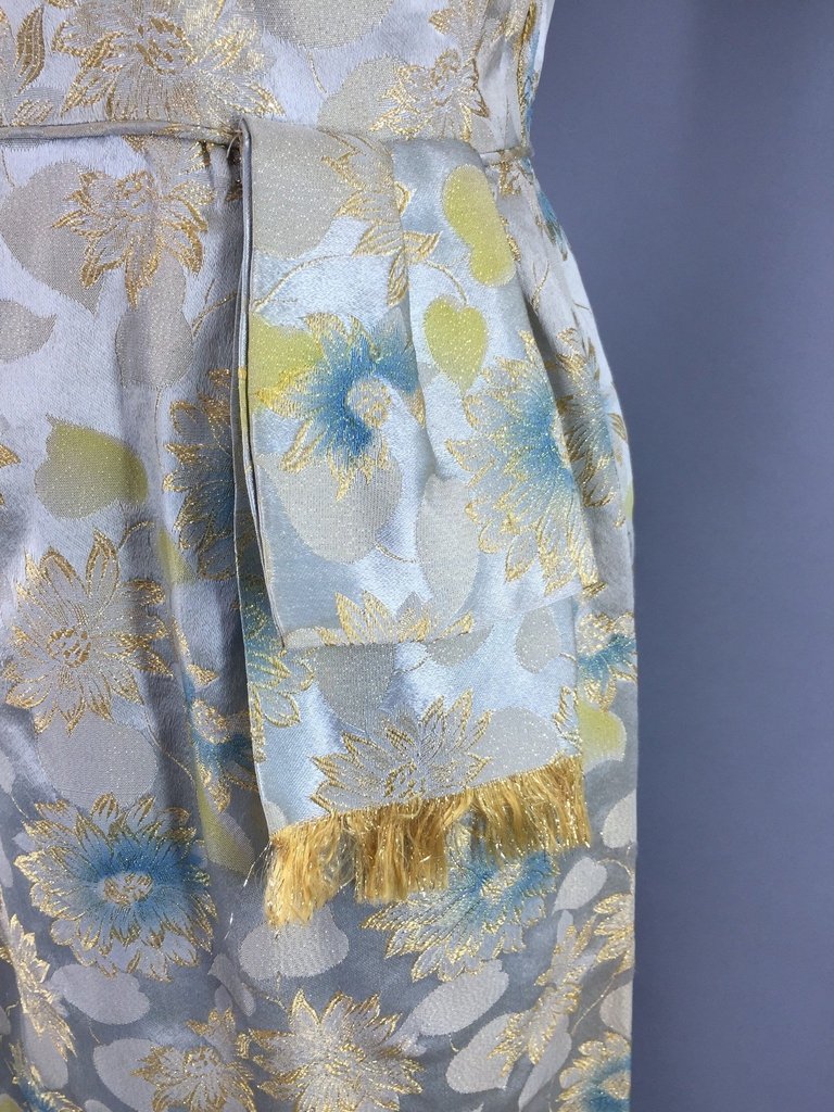 1950s Vintage Blue and Gold Satin Brocade Cocktail Dress – ThisBlueBird
