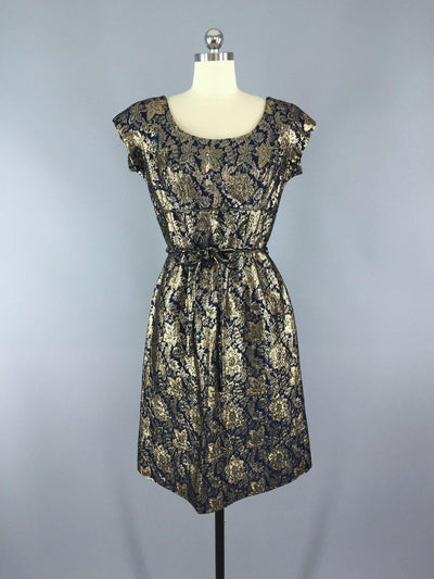 Vintage 1950s Party Dress / Blue & Gold Brocade – ThisBlueBird