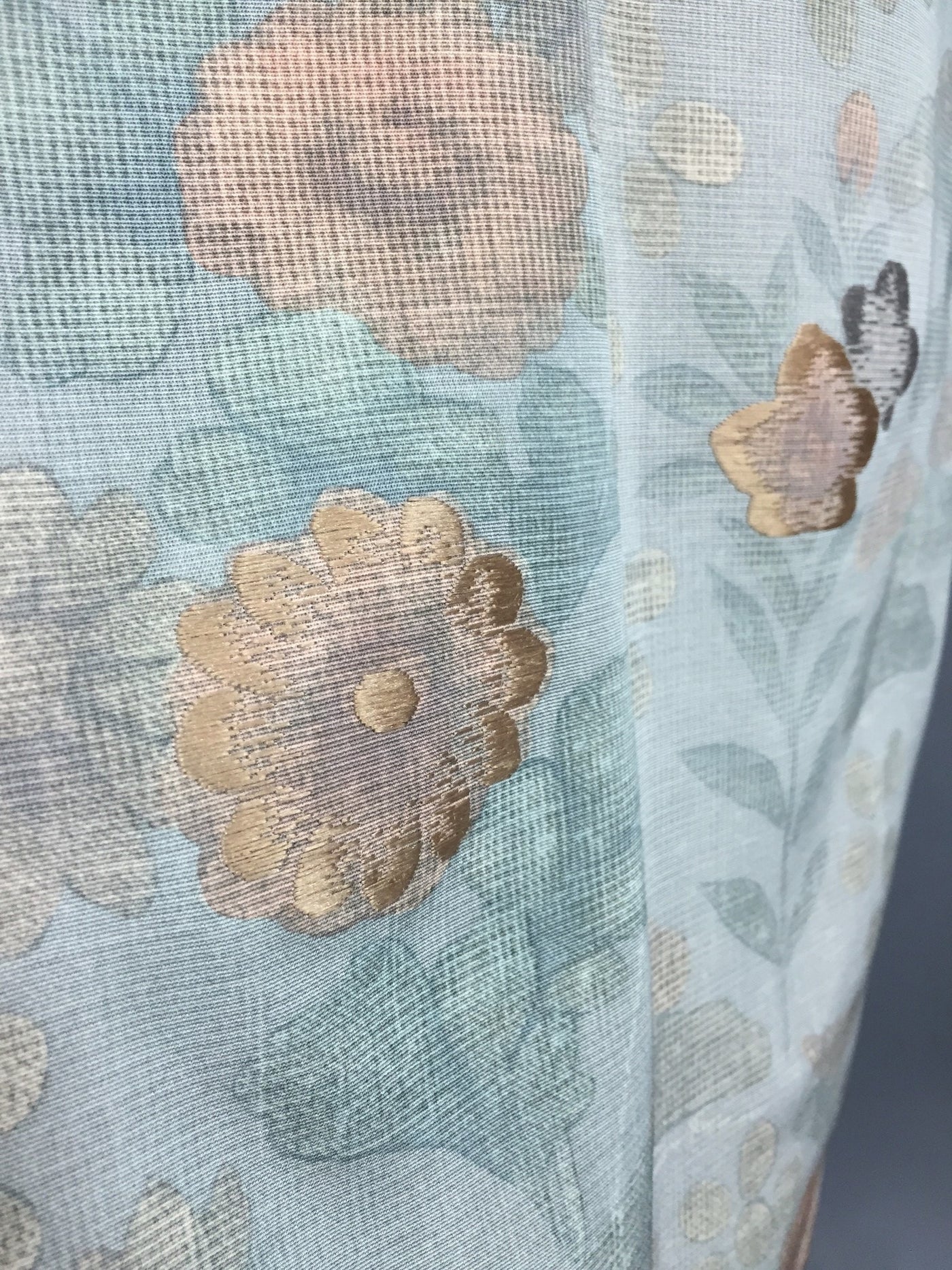 1950s Vintage Kimono Robe with Embroidered Blue-Green Floral Print ...