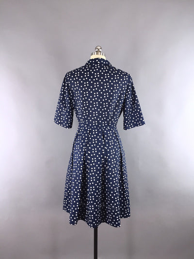 1950s Vintage Navy Blue Polka Dots Day Dress – ThisBlueBird