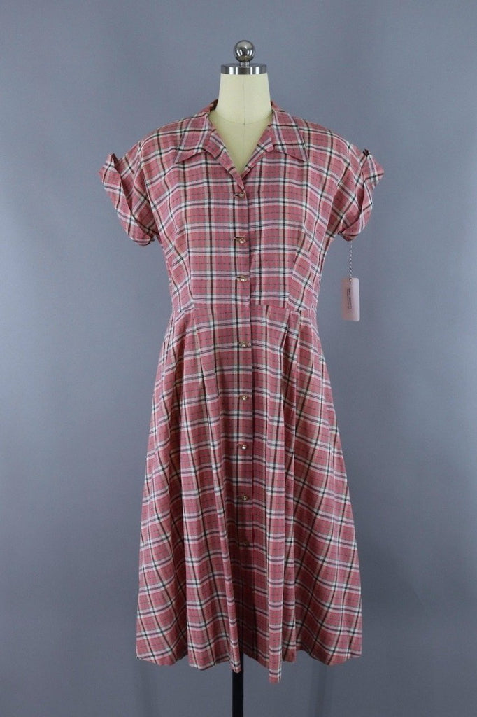 1950s Vintage Pink Plaid Cotton Dress – ThisBlueBird