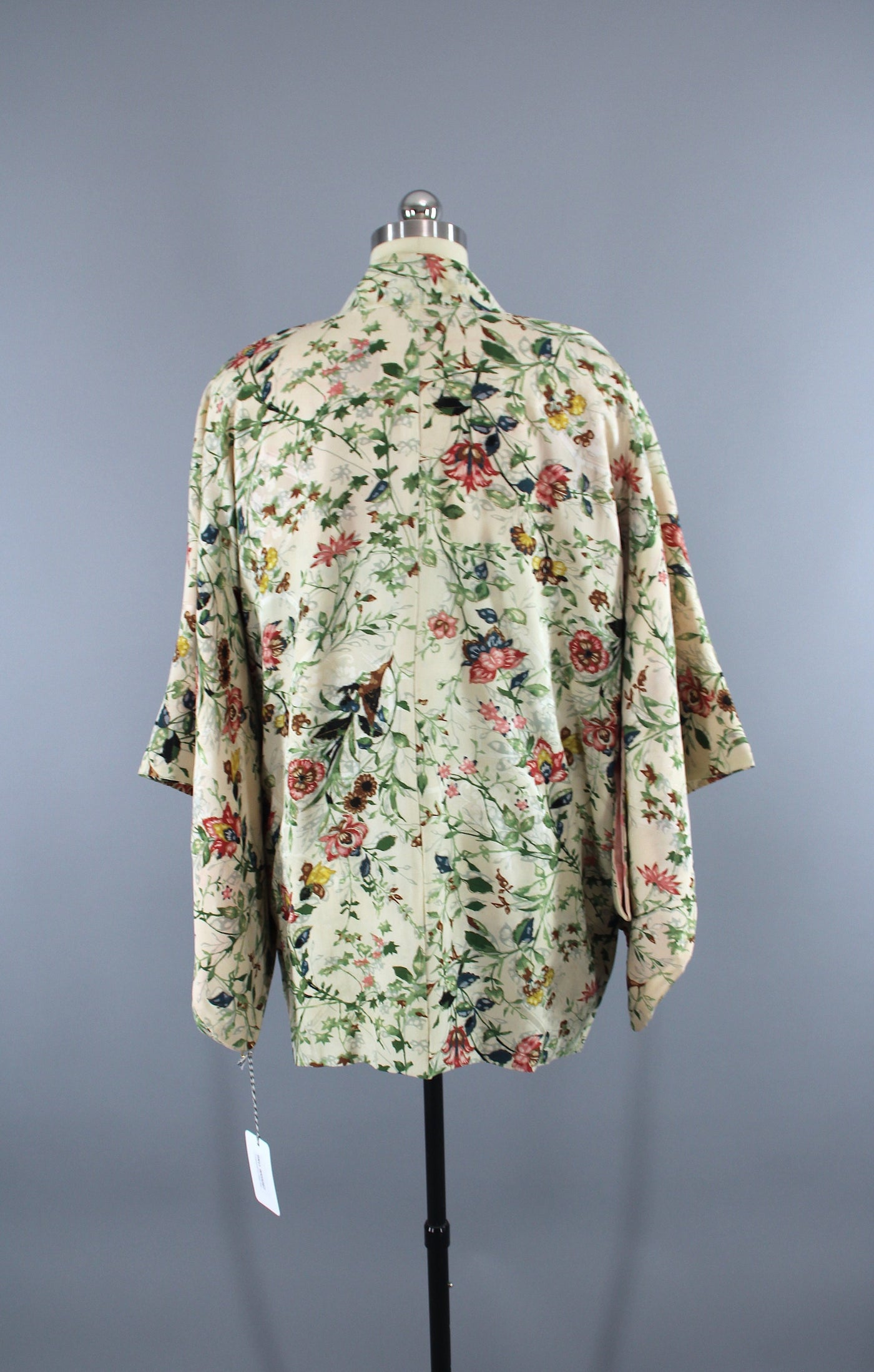 1950s Vintage Silk Haori Kimono Jacket Cardigan / Ivory Floral Print ...