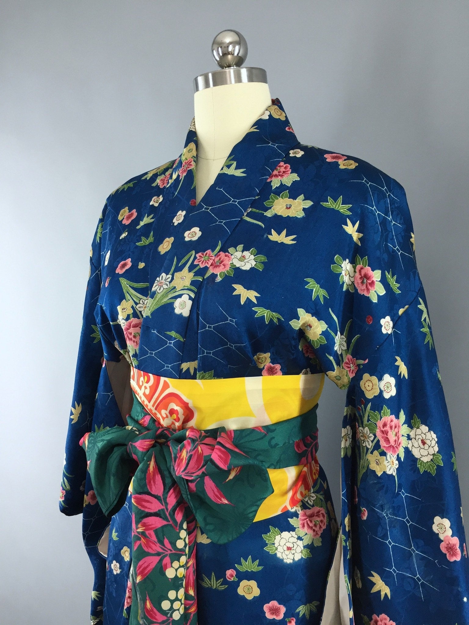 satin floral kimono robe