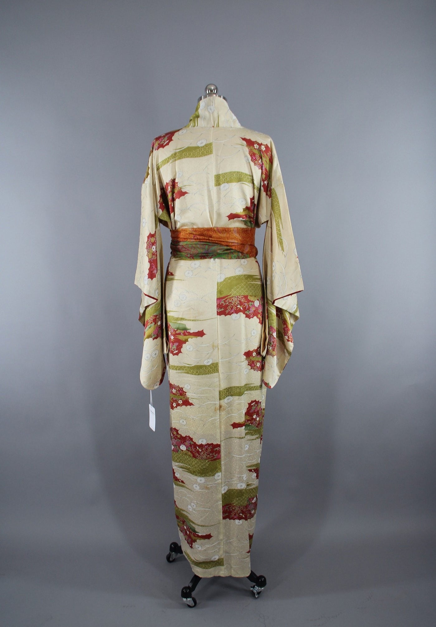 1950s Vintage Silk Kimono Robe Furisode with Ivory Floral Print ...
