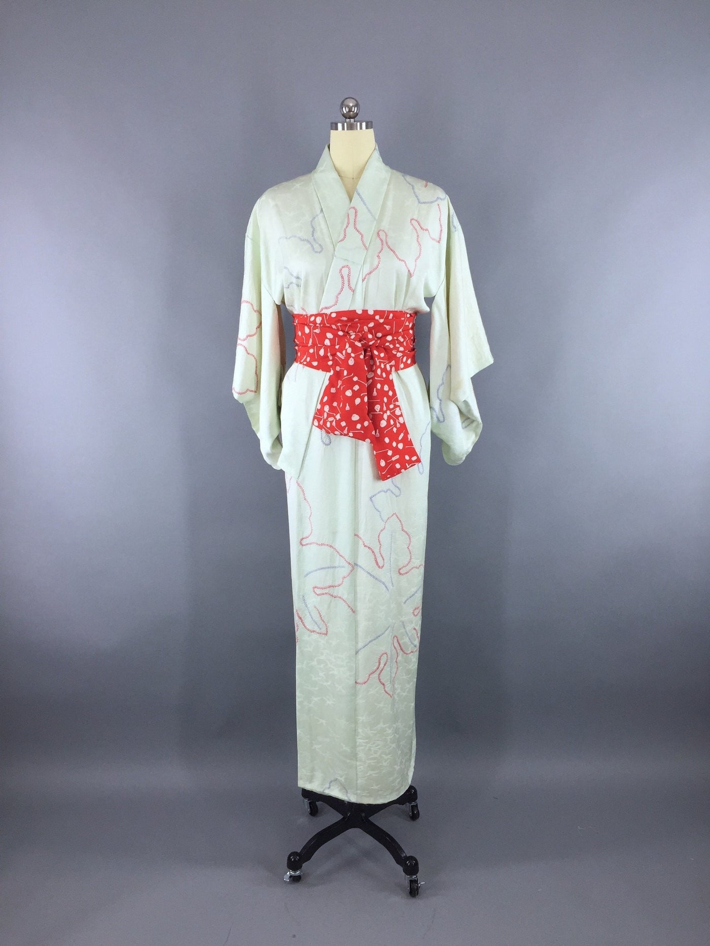 1950s Vintage Silk Kimono Robe in Light Aqua Blue Shibori – ThisBlueBird