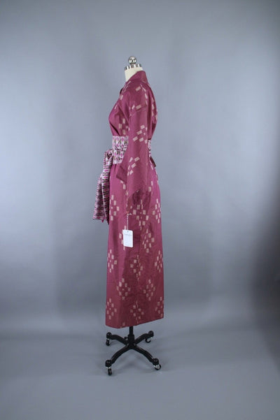 1950s Vintage Silk Kimono Robe / Purple Magenta Ikat Meisen Silk ...