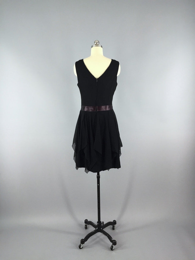 Vintage 1960s Cocktail Dress Black Chiffon Lbd 2068