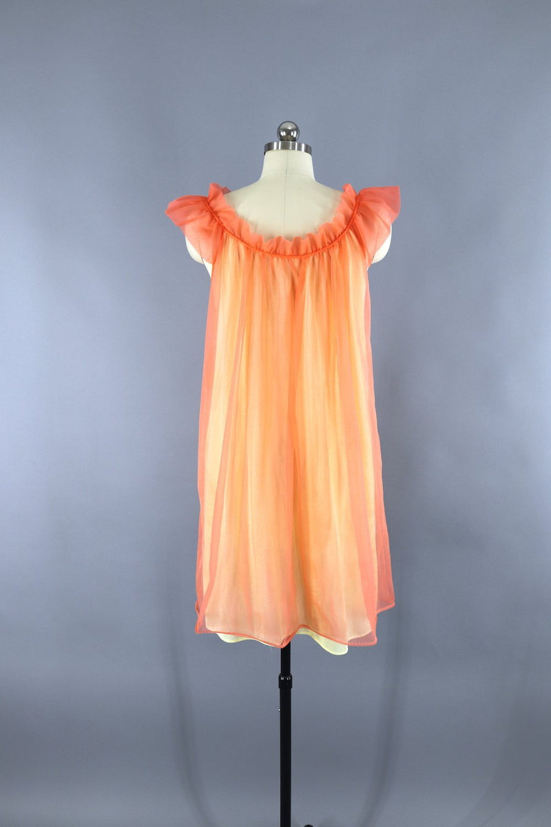 1960s Vintage Orange Chiffon Nightie Nightgown