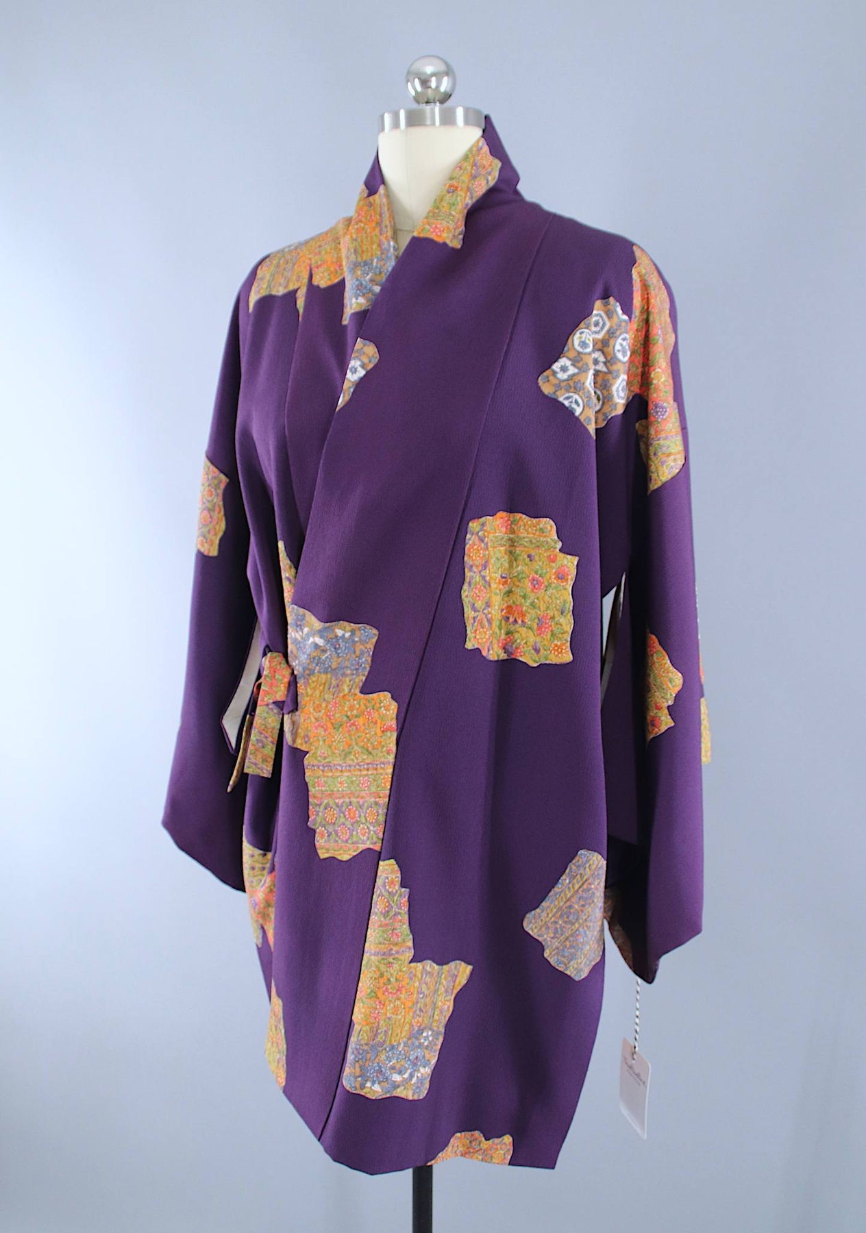 1960s Vintage Silk Haori Kimono Jacket Wrap Coat Dochugi Haori / Purpl ...